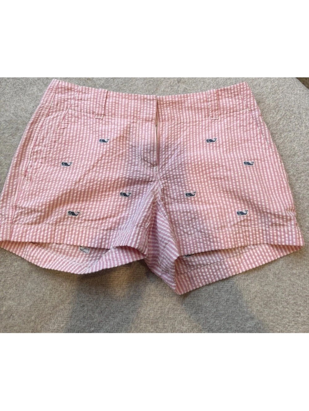 Vineyard Vines Shorts Womens 0 Pink Striped Seersucker Whale Embroidered Chino